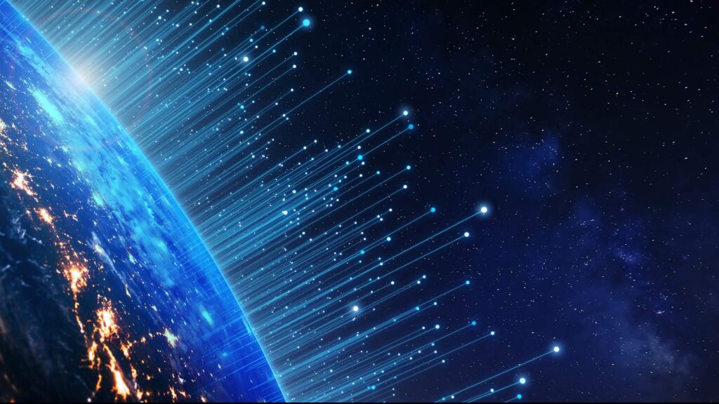 Telecommunication technology connections around the world from space